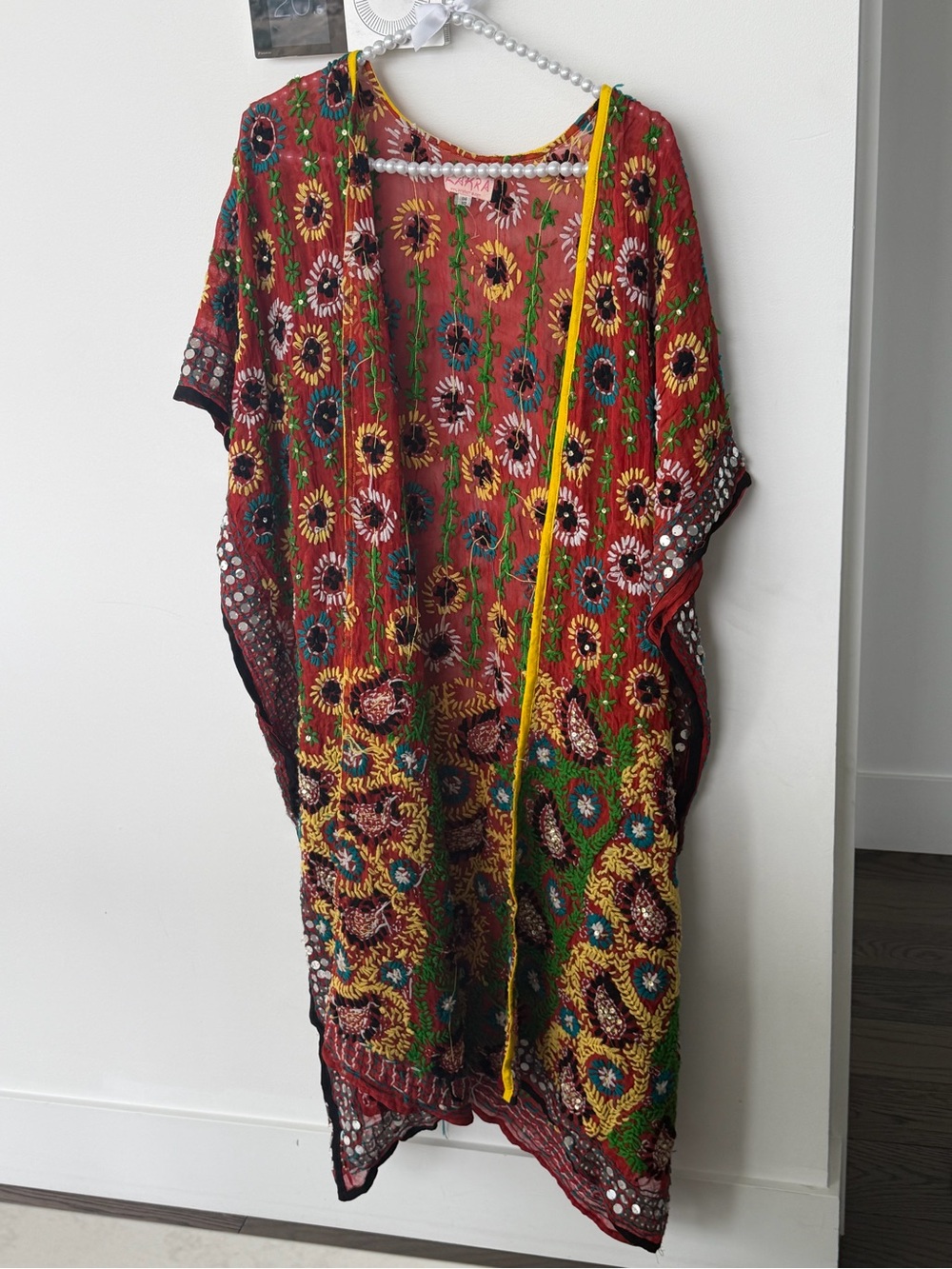Boho Floral Patchwork Long Kimono Robe - Rust Multi - Picture 2 of 7